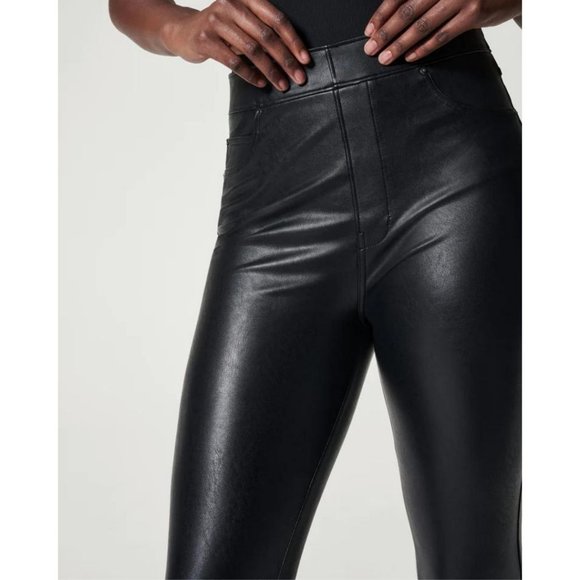 Spanx Leather-Like Ankle Skinny Pant Luxe Black Size Medium Tall - Picture 2 of 12